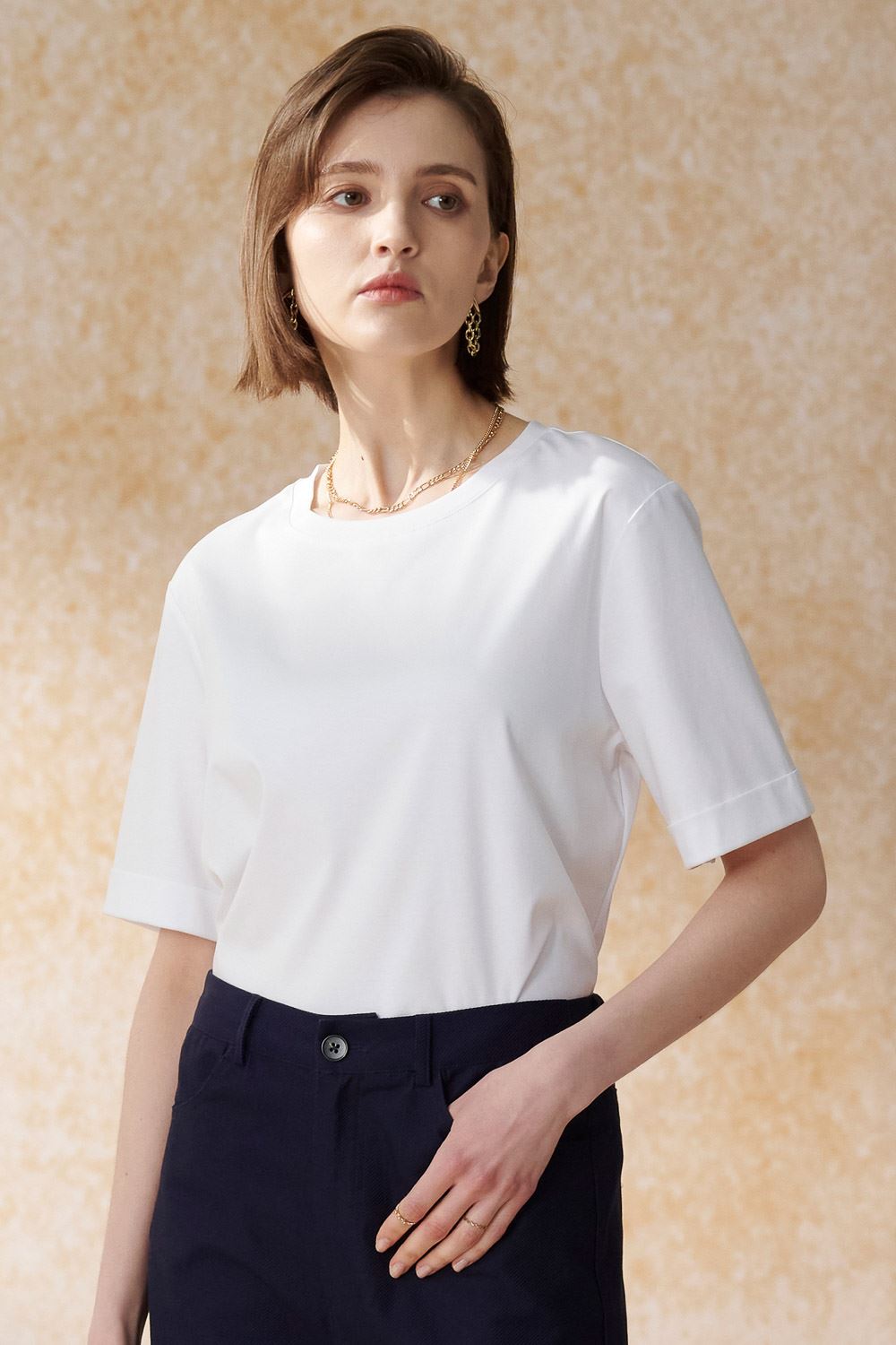 SST&C White U-Neck Short-Sleeved Loose T-Shirt | 8762404001  (Outlet)_0