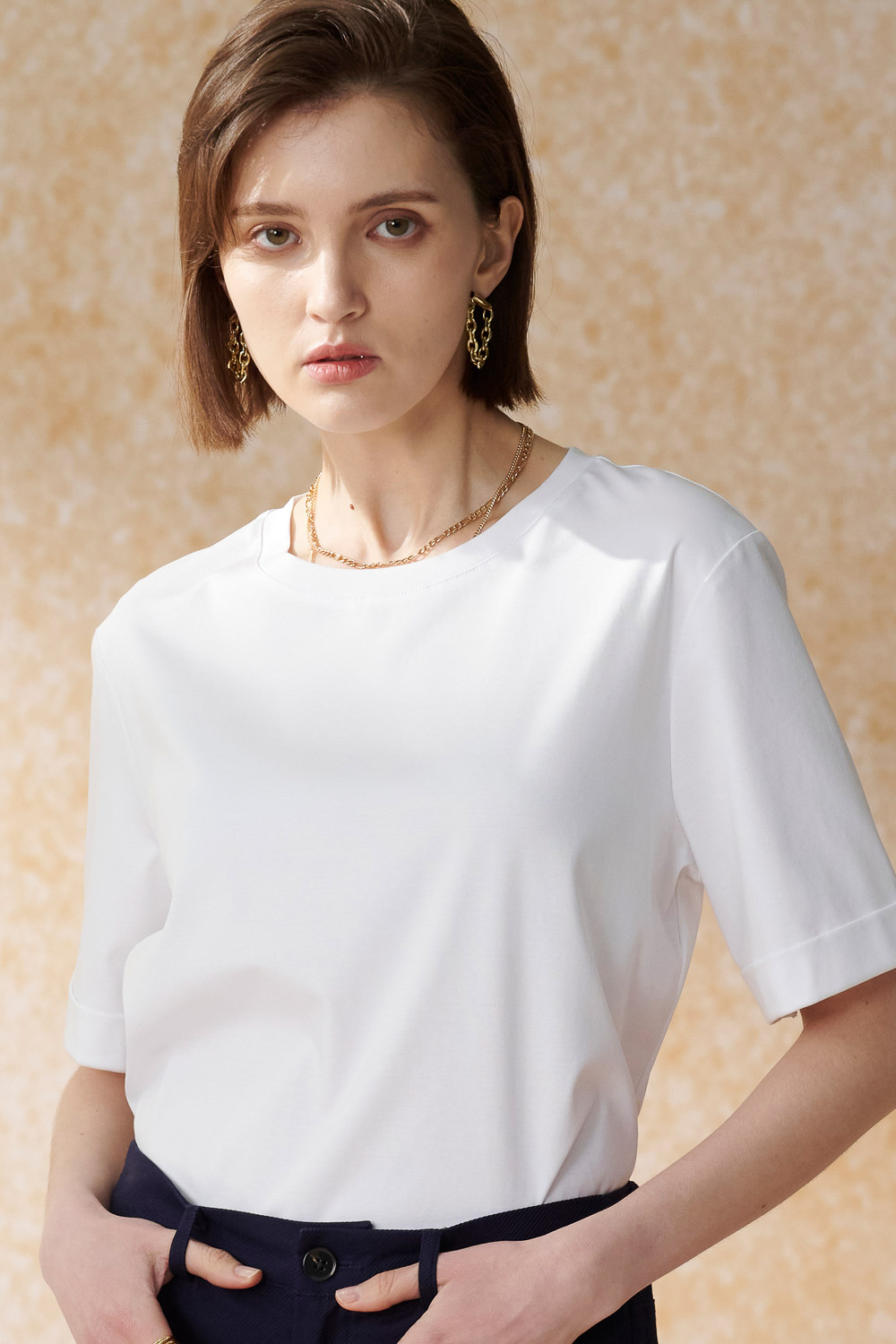 SST&C White U-Neck Short-Sleeved Loose T-Shirt | 8762404001  (Outlet)_1