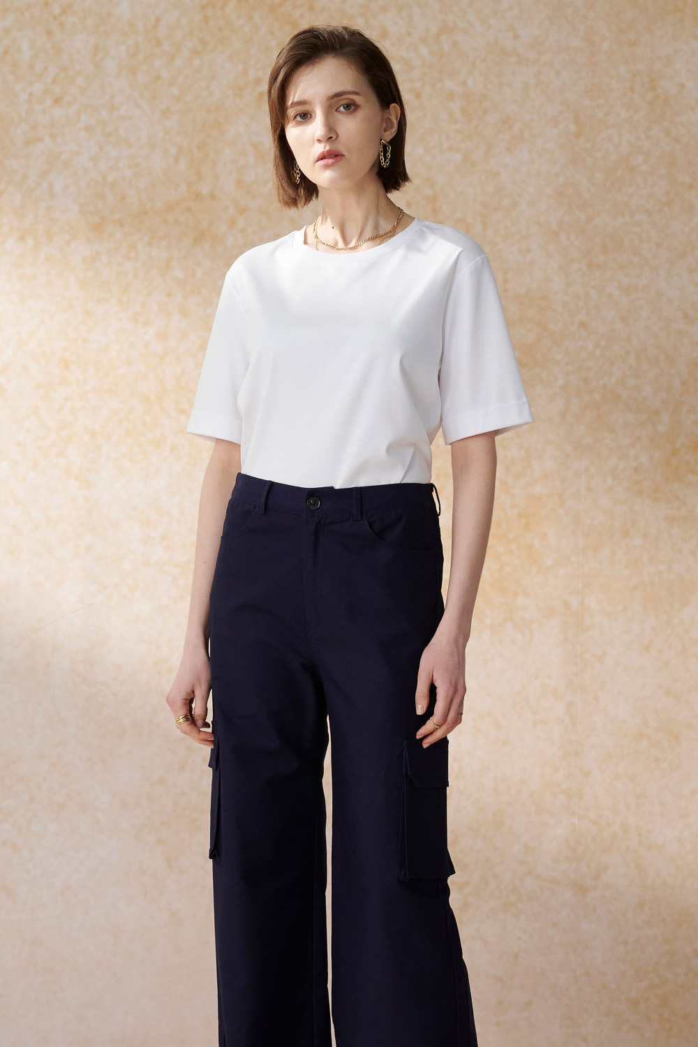 SST&C White U-Neck Short-Sleeved Loose T-Shirt | 8762404001  (Outlet)_2