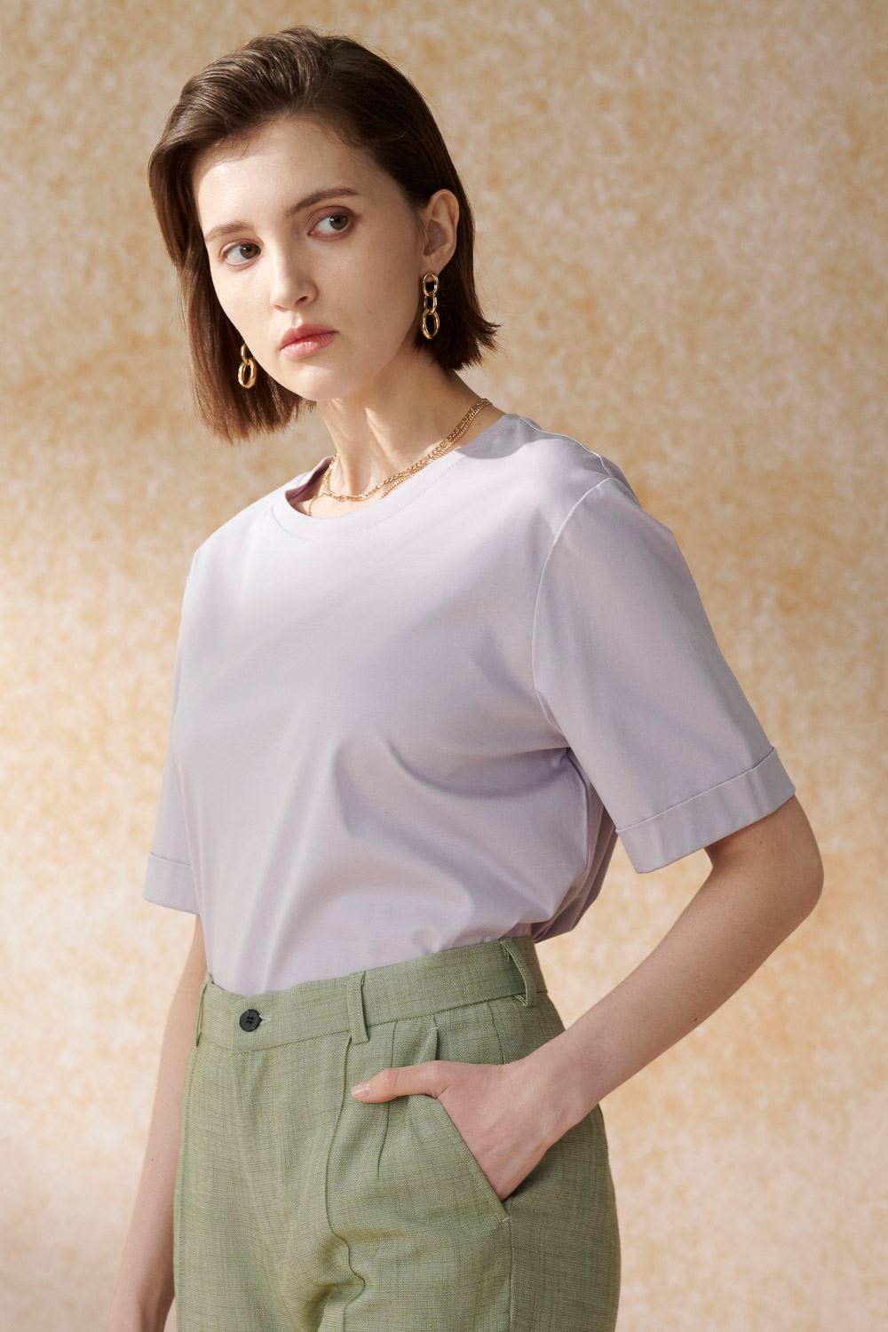 SST&C Pink and Purple U-Neck Short-Sleeved Loose T-Shirt | 8762404003  (Outlet)_0
