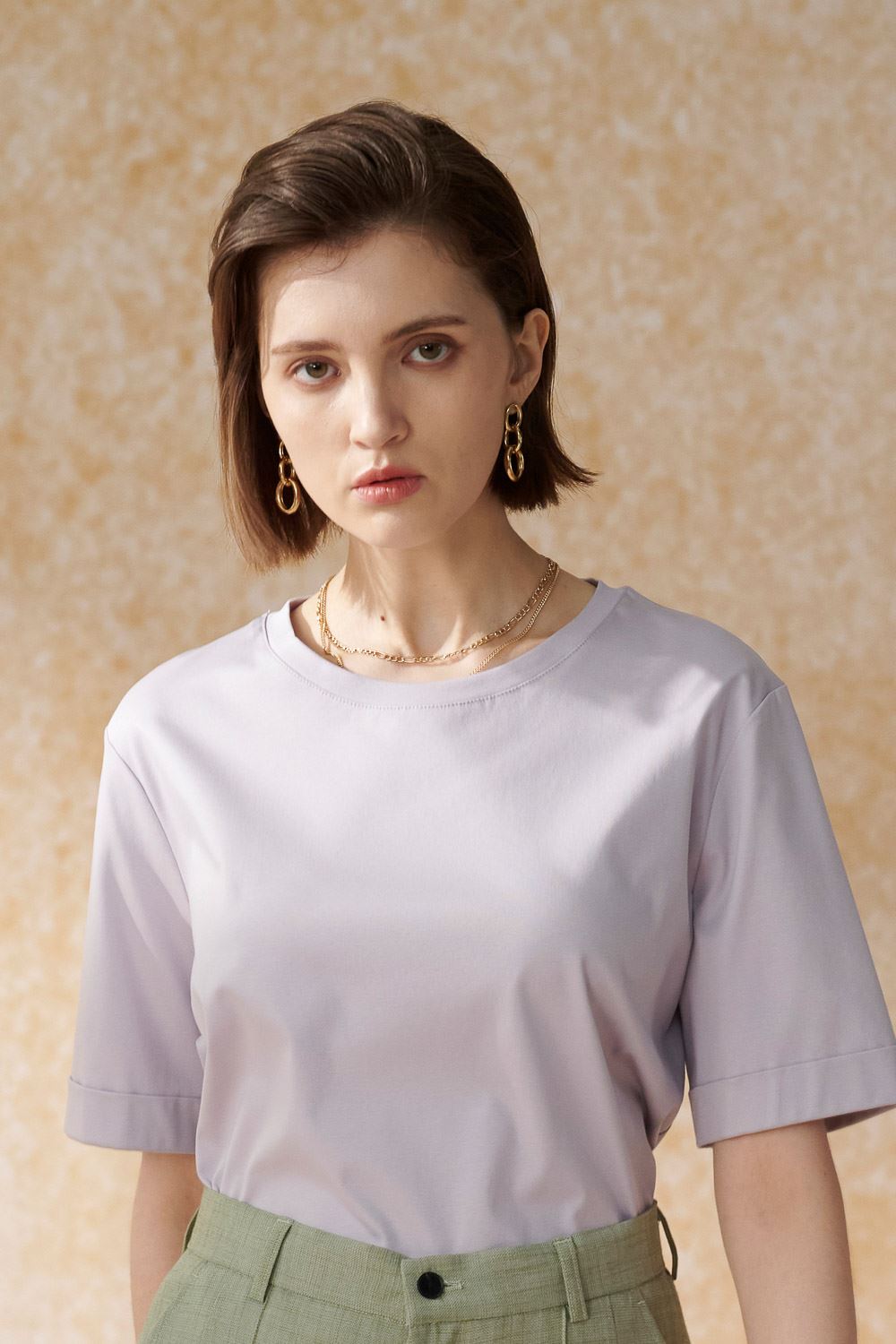 SST&C Pink and Purple U-Neck Short-Sleeved Loose T-Shirt | 8762404003  (Outlet)_1