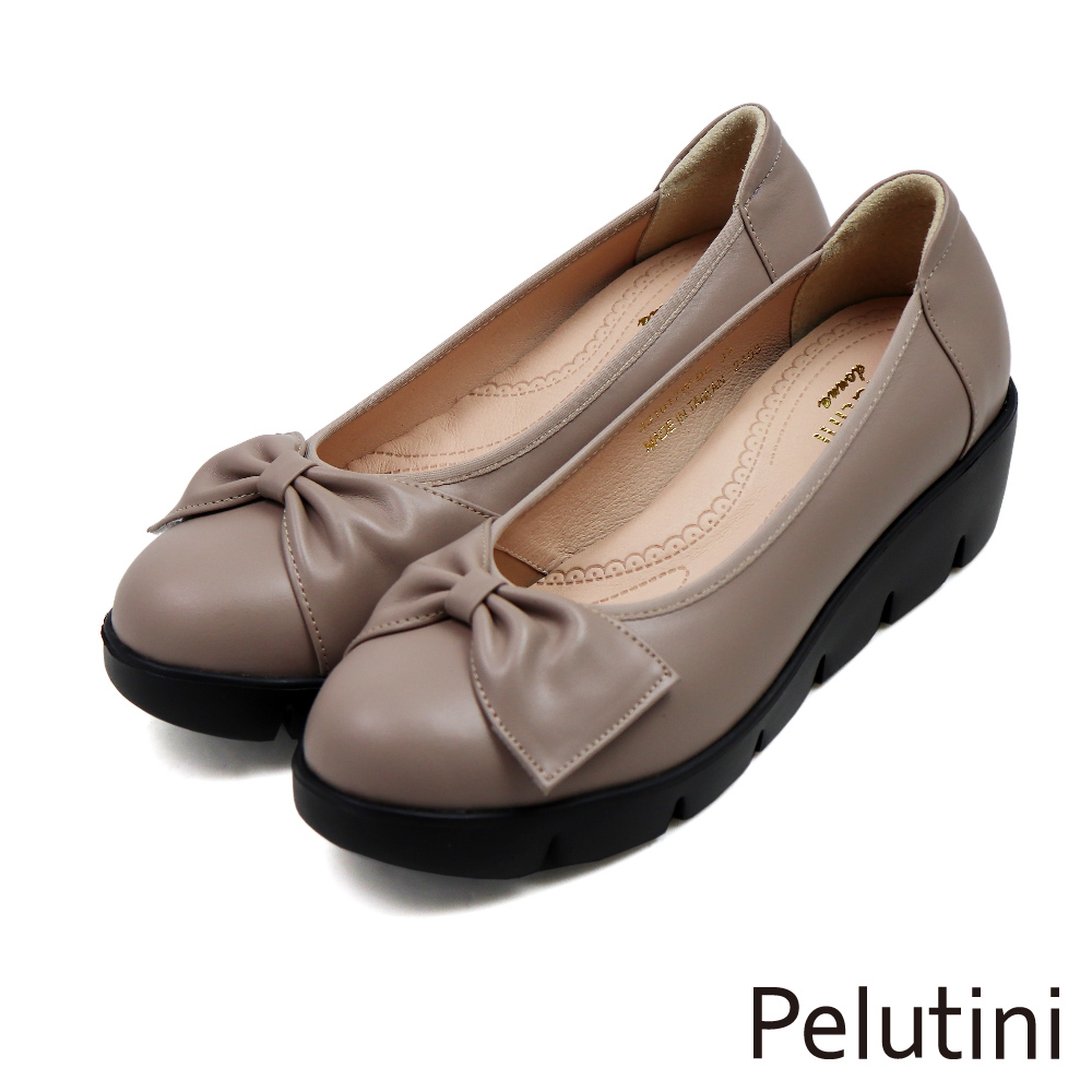 【Pelutini】蝴蝶結配飾厚底拇趾外翻氣墊鞋 藕粉色(331017W-BE)