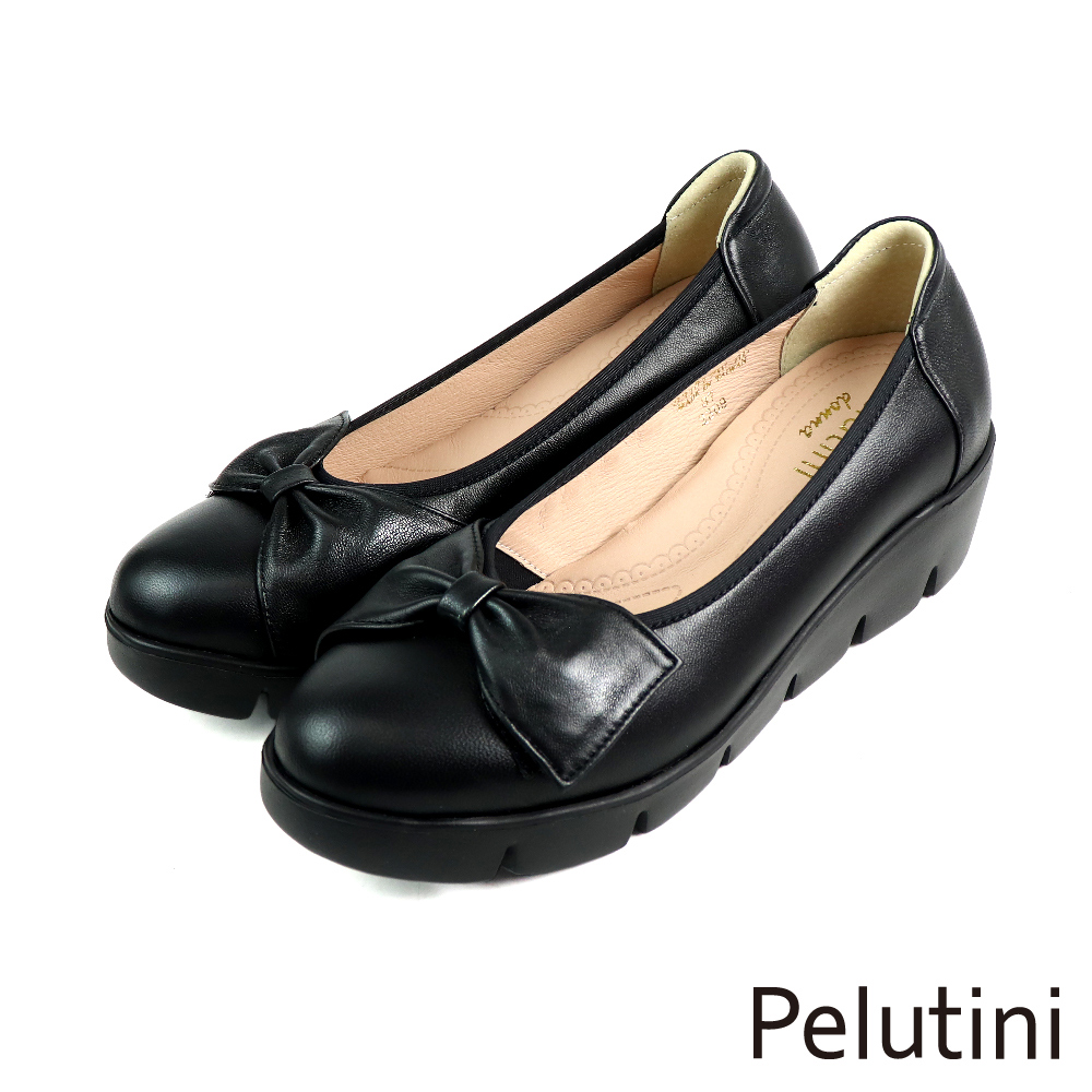 【Pelutini】蝴蝶結配飾厚底拇趾外翻氣墊鞋 黑色(331017W-BL)