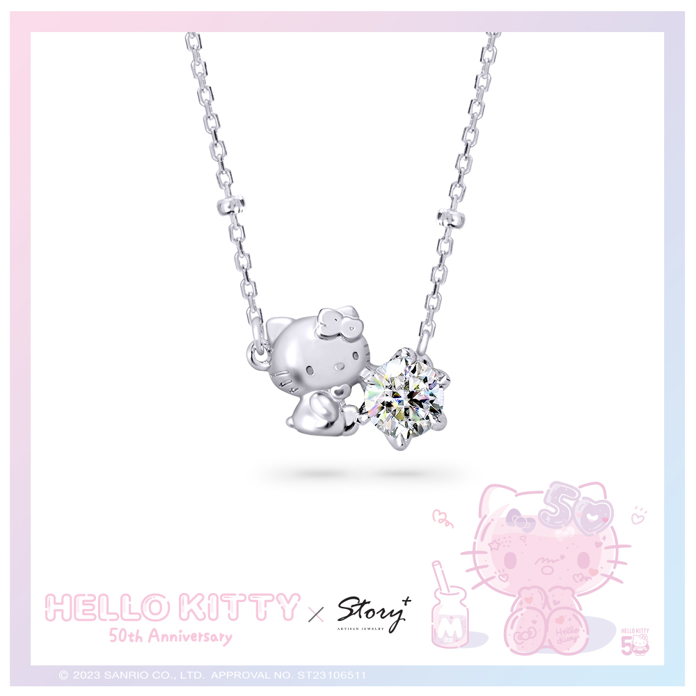 Hello Kitty 50th系列-凱蒂貓莫桑石單鑽純銀項鍊_0
