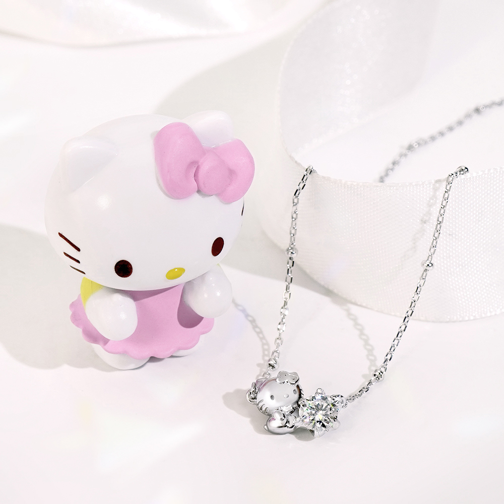 Hello Kitty 50th系列-凱蒂貓莫桑石單鑽純銀項鍊_1