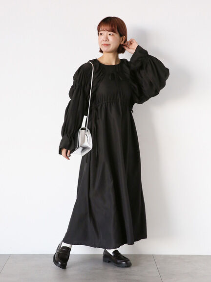 【SET ITEM】縮褶公主袖造型綁帶罩衫+後挖空綁帶背心洋裝(FF41L0H0880) - ehka sopo