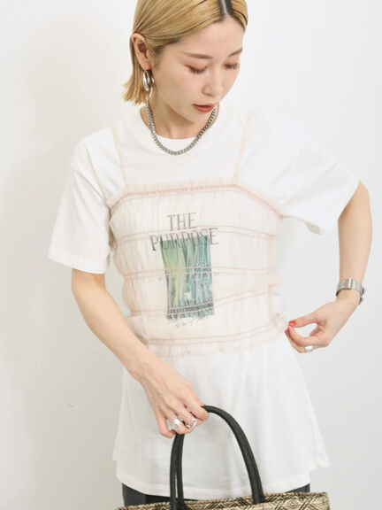 【SET ITEM】透明薄感長袖罩衫+縮褶分層細肩背心(FG42L1C0980) - Samansa Mos2 blue