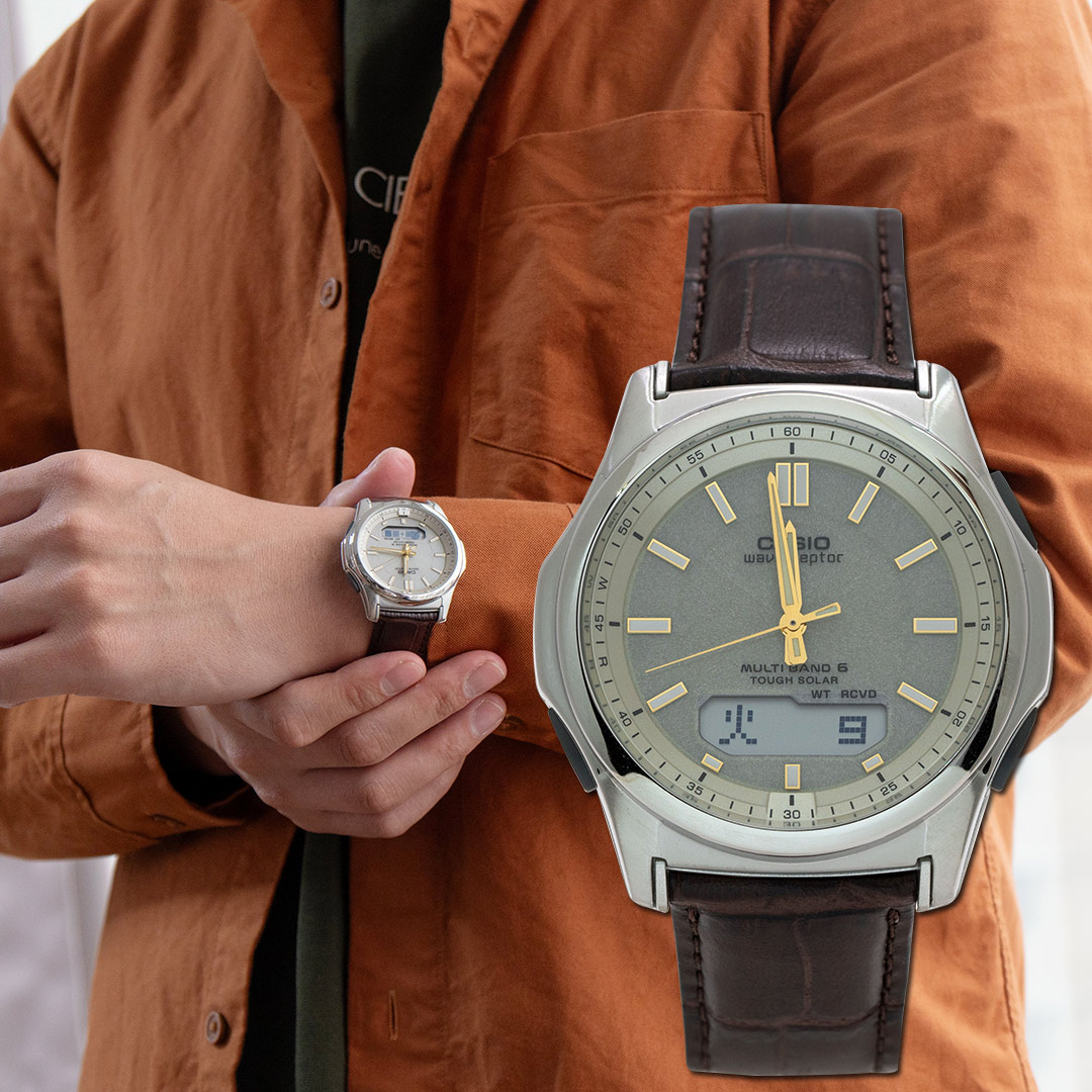 【高CP值 日本限定電波】CASIO 卡西歐 WVA-M630L-9A 紳士之選太陽能雙顯電波鱷魚紋皮革腕錶/咖x銀框 WVA-M630L-9AJF 世界六局電波對時 日期顯示 夜光指針 日限電波 手錶 原廠保固 熱賣中!_3