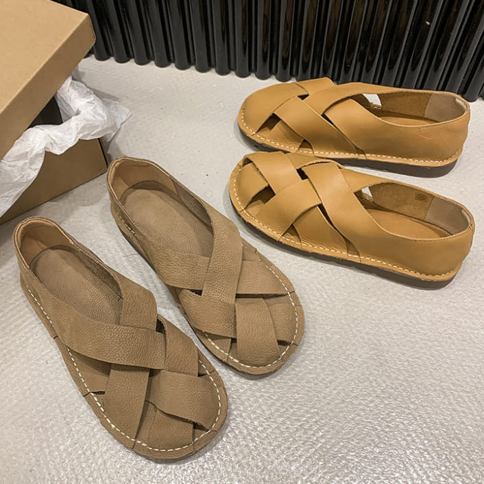 【35-42全尺碼】懶人鞋．日系皮革編織縷空平底涼鞋．白鳥麗子_2