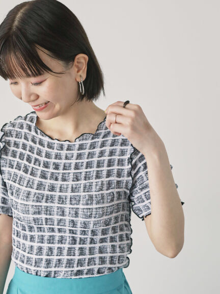 2Way甜美立體泡泡格紋捲邊短袖上衣(FD42L1C1180) - Lugnoncure