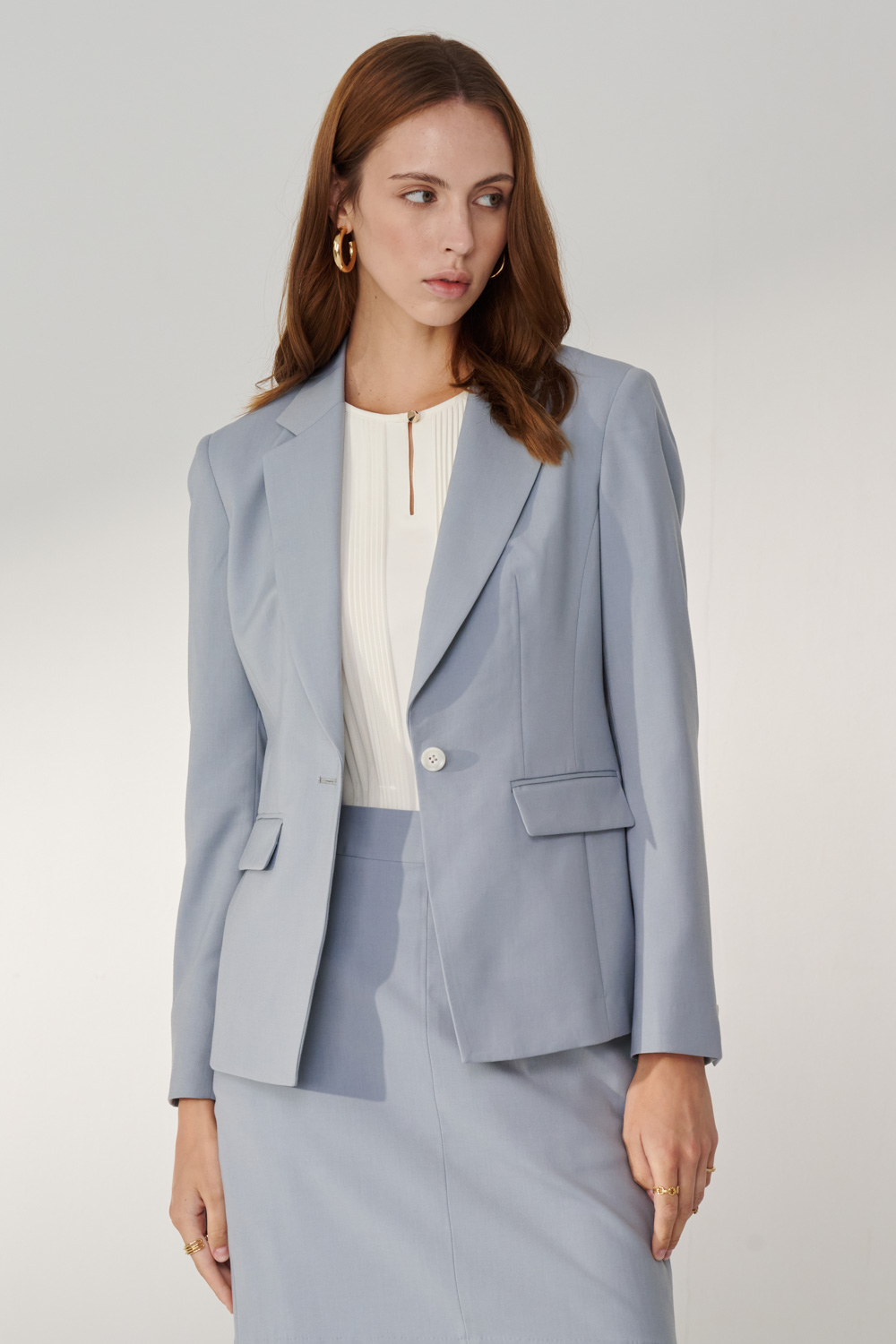 SST&C Mist Blue Square Collar Suit Jacket | 7162404003  (Outlet)_0