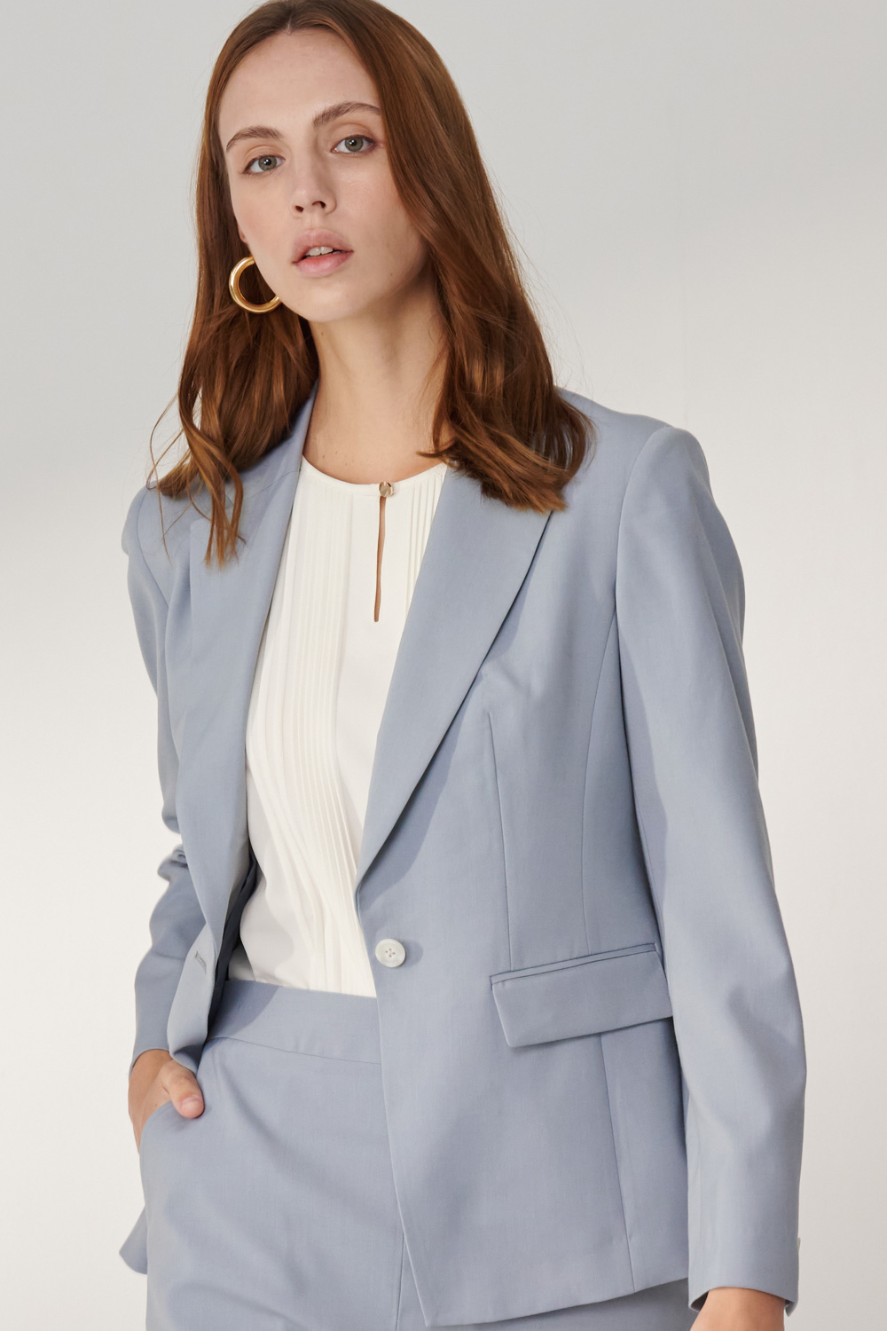SST&C Mist Blue Square Collar Suit Jacket | 7162404003  (Outlet)_1