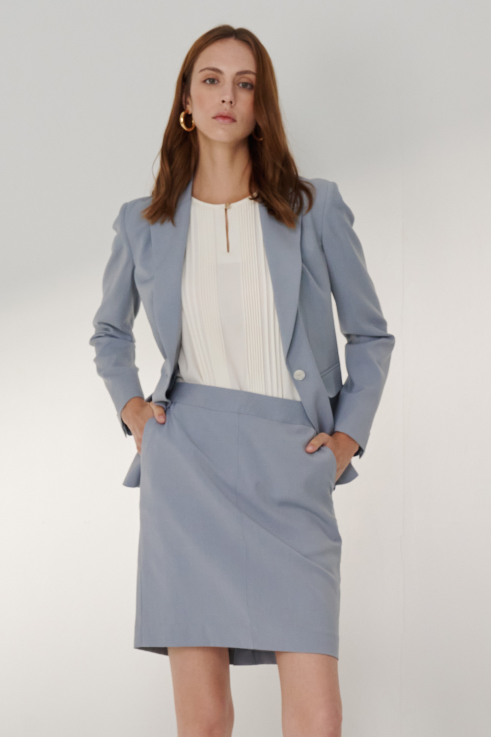 SST&C Mist Blue Square Collar Suit Jacket | 7162404003  (Outlet)_3