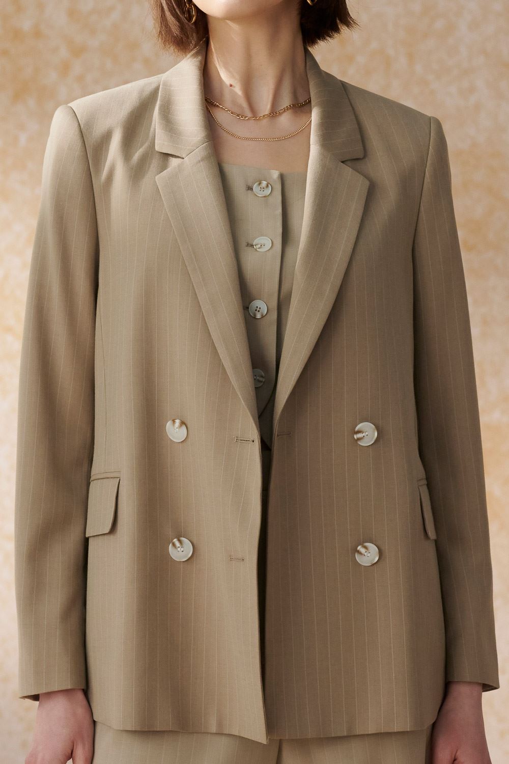 SST&C Khaki Straight Stripe Square Collar Suit Jacket | 7162404007  (Outlet)_6