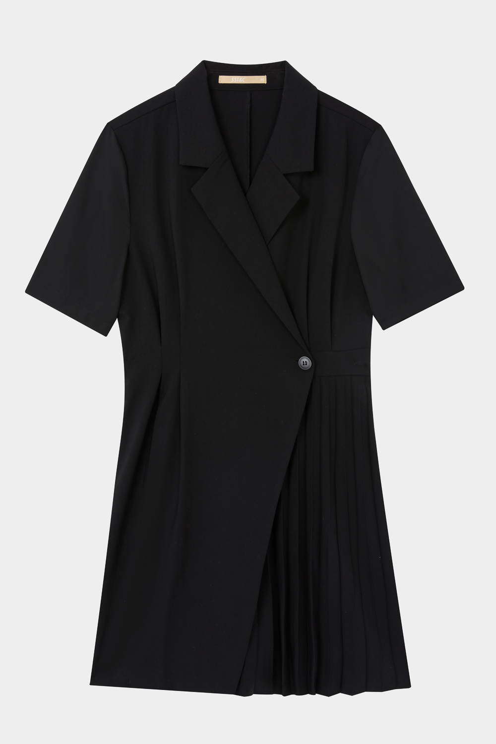 SST&C Black Lapel Pleated Dress | 8562404004  (Outlet)_7