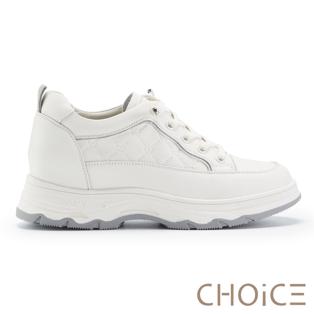 CHOiCE 率性百搭免綁帶真皮平底休閒鞋 米＋灰 #37366