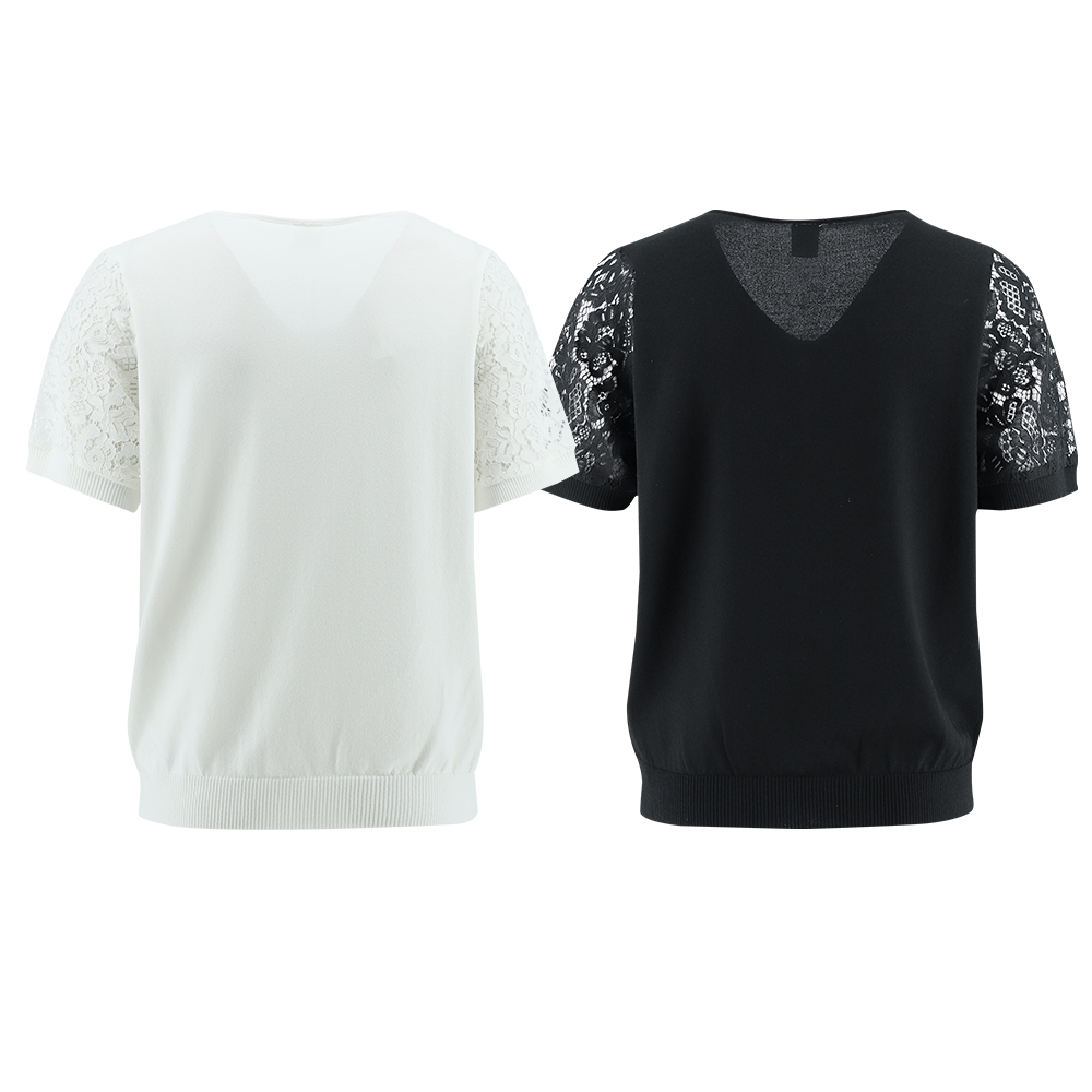 ILEY伊蕾 法式蕾絲V領縲縈針織上衣(兩色；M-XL)1242175005_5