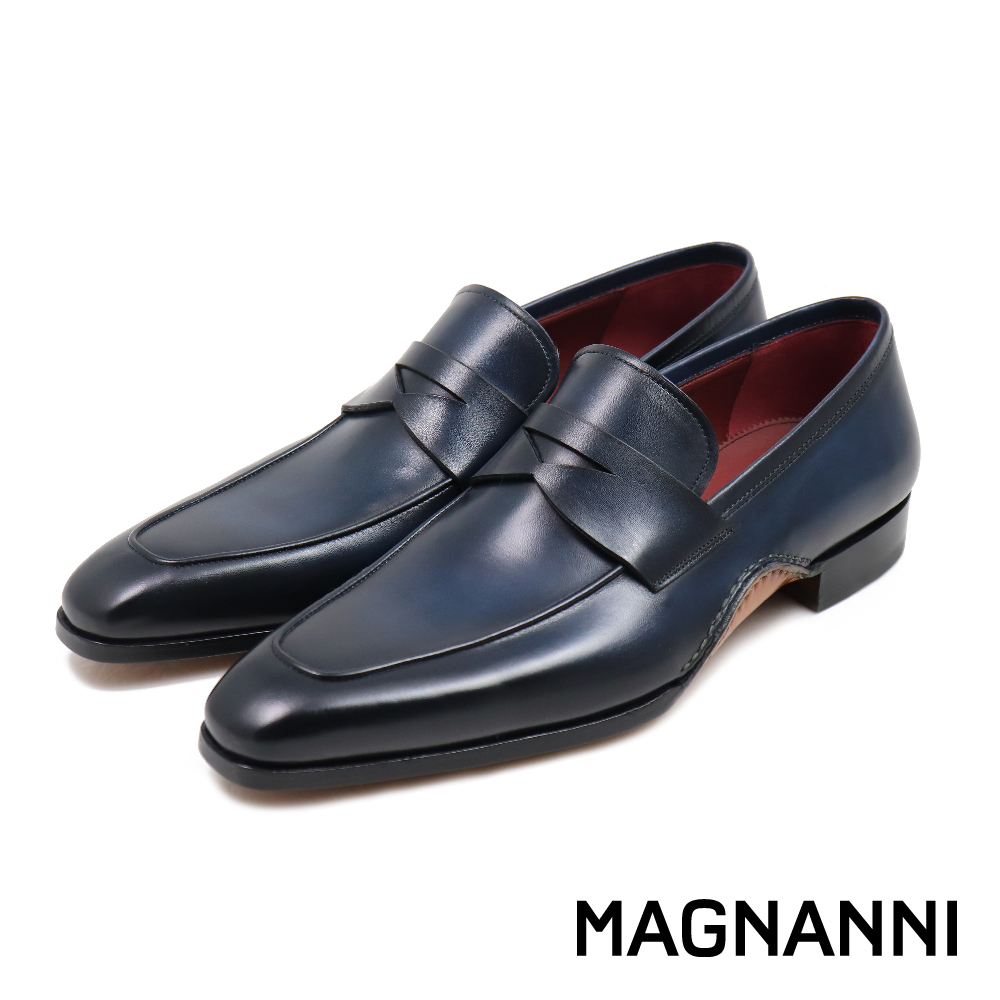 【MAGNANNI】西班牙素面刷染便士樂福鞋 海軍藍(23770-NA)