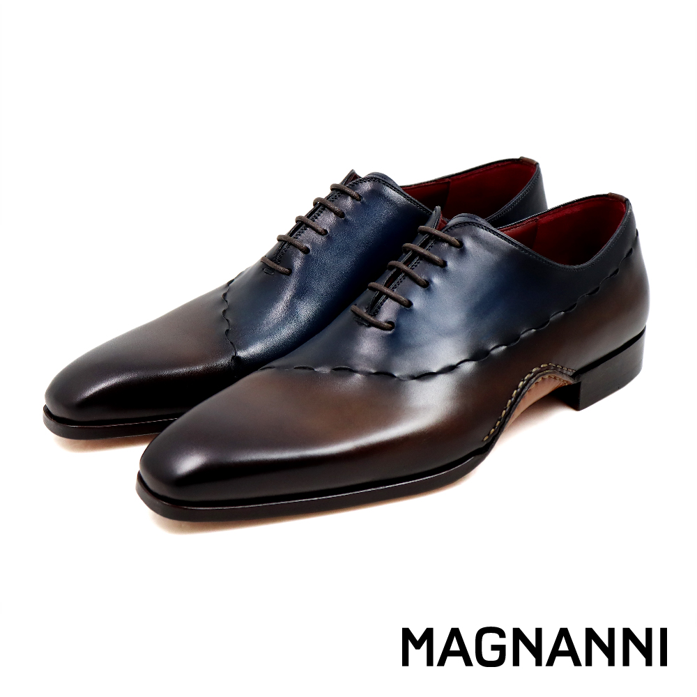 【MAGNANNI】質感壓線刷染雙色綁帶牛津鞋 藍棕色(25695-TANA)