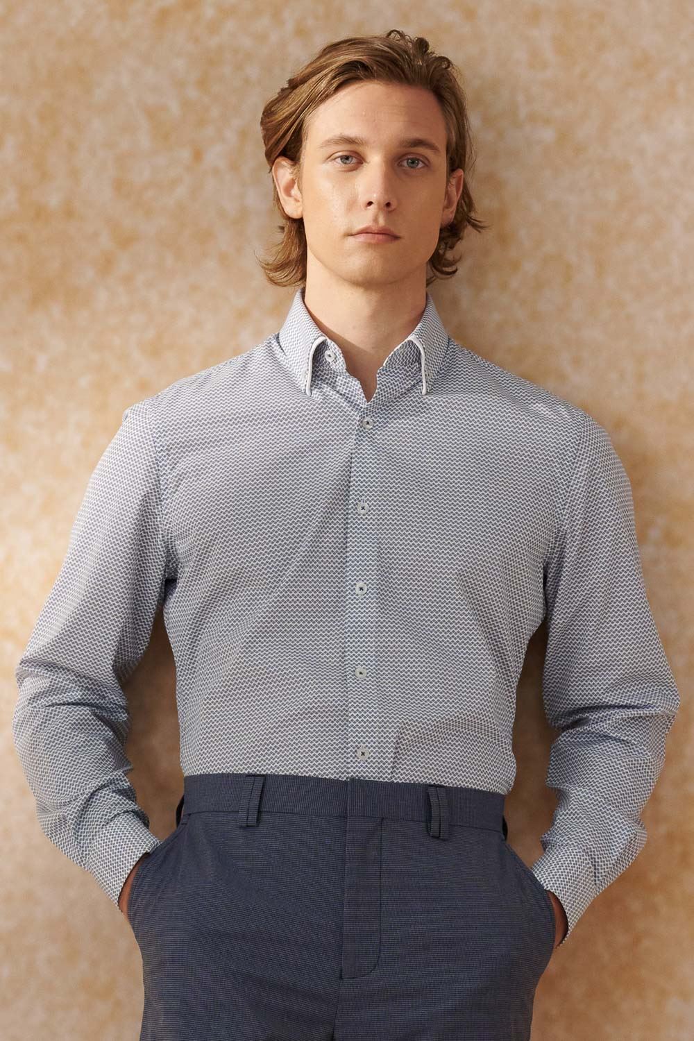 SST&C #Easycare  Blue Geometric Print Standard Shirt | 0312404001  (Outlet)_0