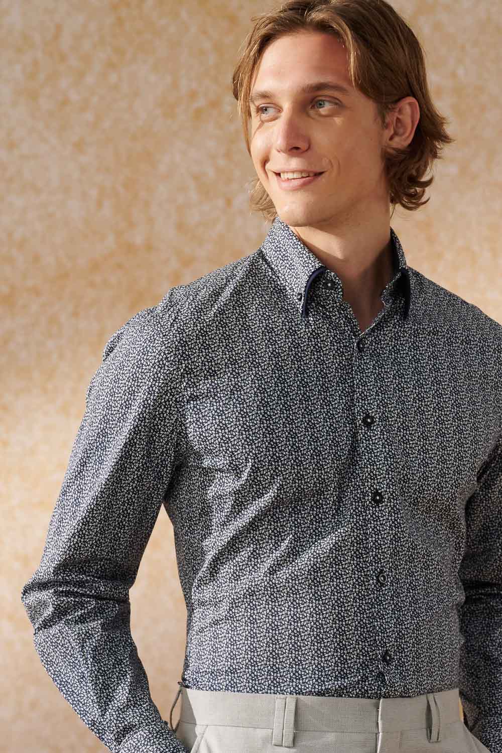 SST&C #Elastic Fit  Dark Blue Geometric Print Standard Fit Shirt | 0312404002  (Outlet)_1