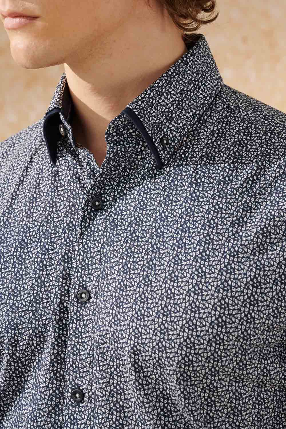 SST&C #Elastic Fit  Dark Blue Geometric Print Standard Fit Shirt | 0312404002  (Outlet)_3