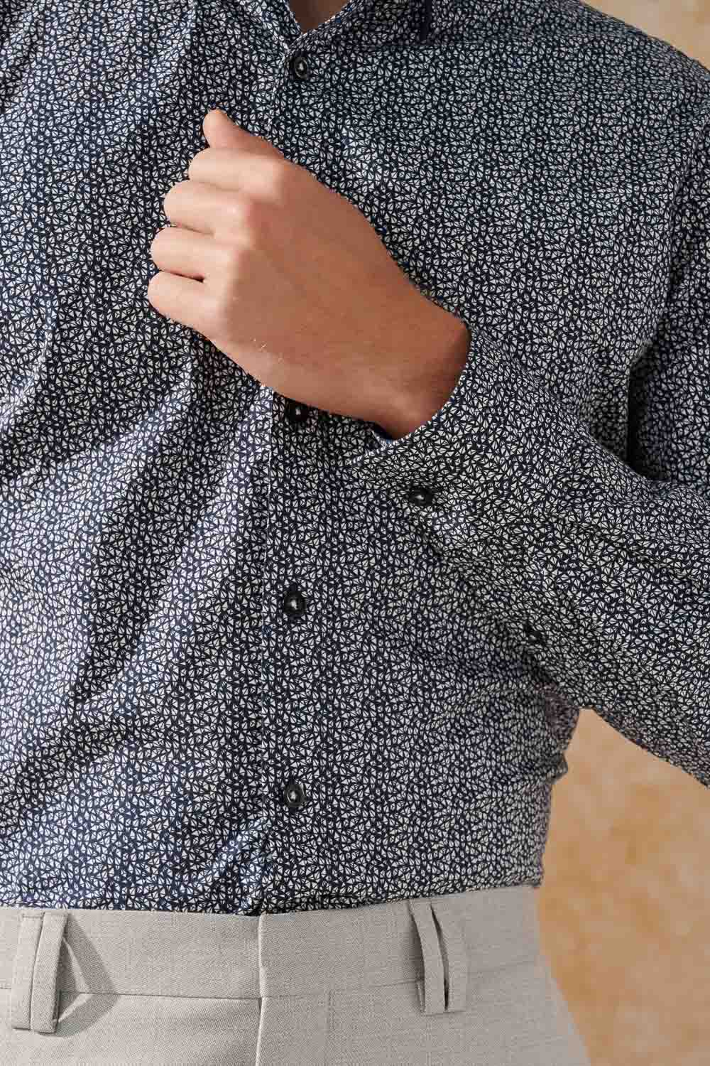 SST&C #Elastic Fit  Dark Blue Geometric Print Standard Fit Shirt | 0312404002  (Outlet)_4