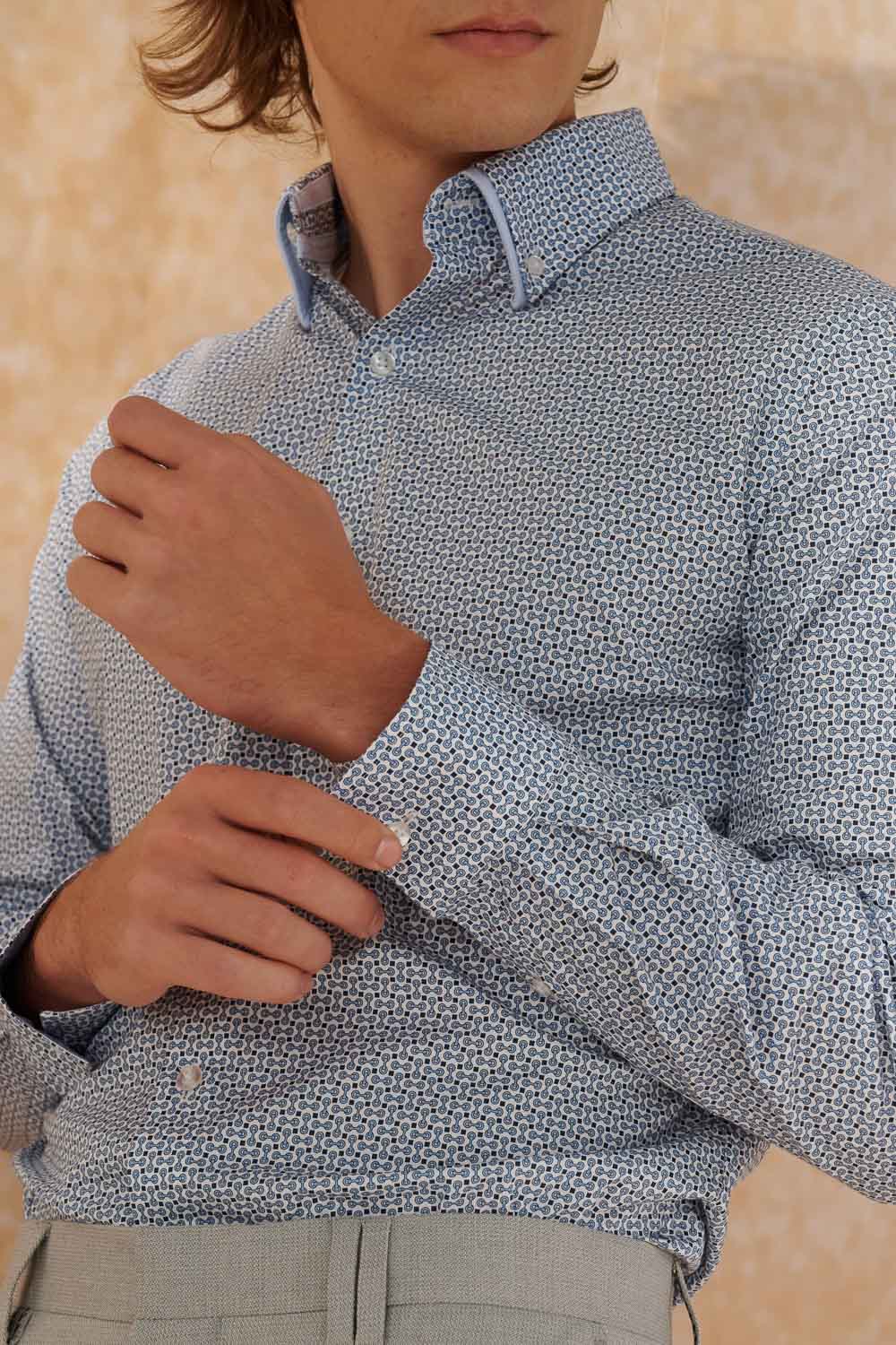 SST&C #Elastic Fit  Blue Geometric Print Standard Fit Shirt | 0312404003  (Outlet)_4