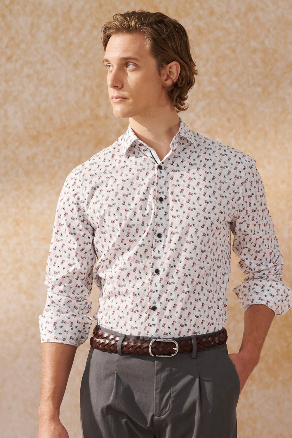 SST&C #Elastic Fit  Red and Black Flower Print Standard Shirt | 0312404004  (Outlet)_0