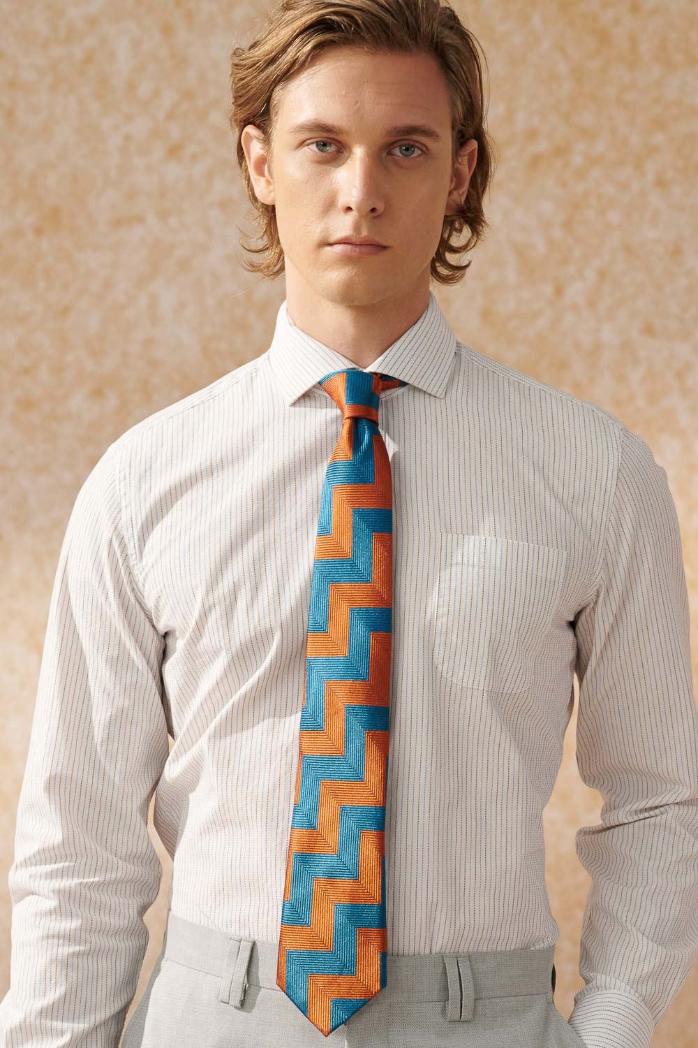 SST&C #Comfortable Cotton  Blue and Brown Striped Pattern Slim Fit Shirt | 0312404010  (Outlet)_1