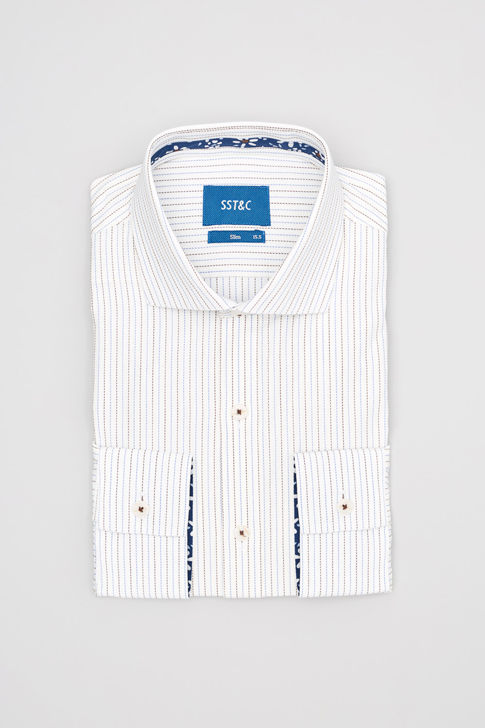 SST&C #Comfortable Cotton  Blue and Brown Striped Pattern Slim Fit Shirt | 0312404010  (Outlet)_7