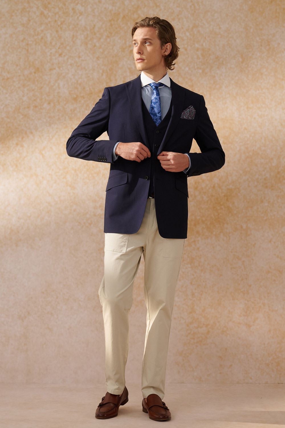SST&C #Easycare  Blue Striped Pattern Slim Fit White Collar Shirt | 0312404014  (Outlet)_4