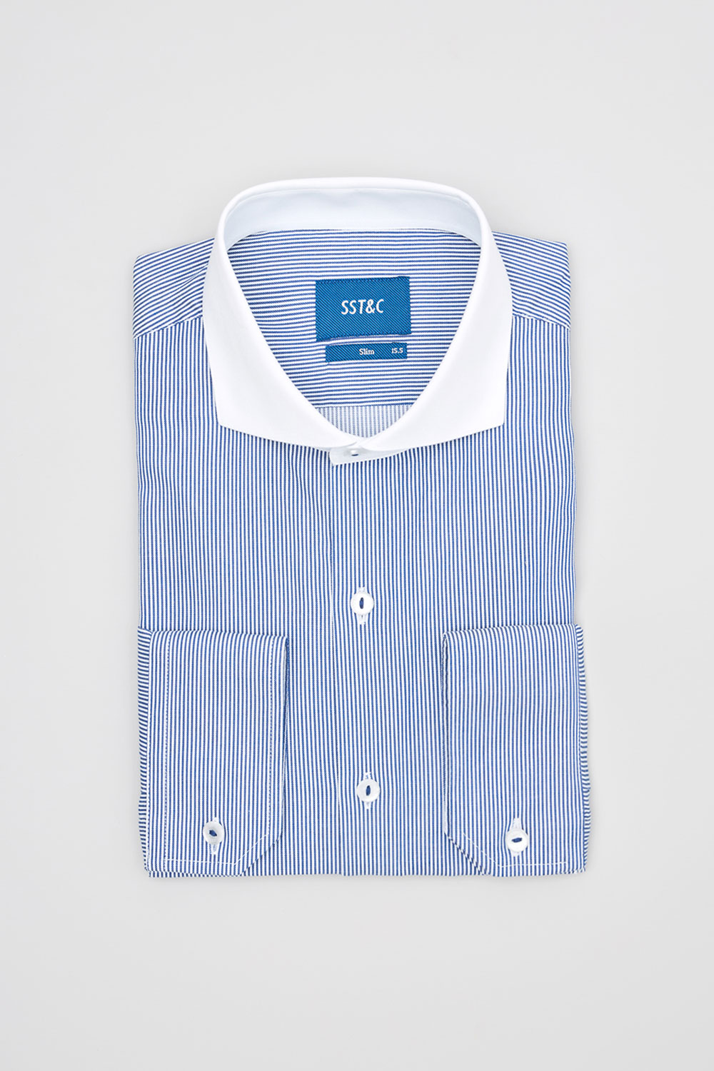 SST&C #Easycare  Blue Striped Pattern Slim Fit White Collar Shirt | 0312404014  (Outlet)_7