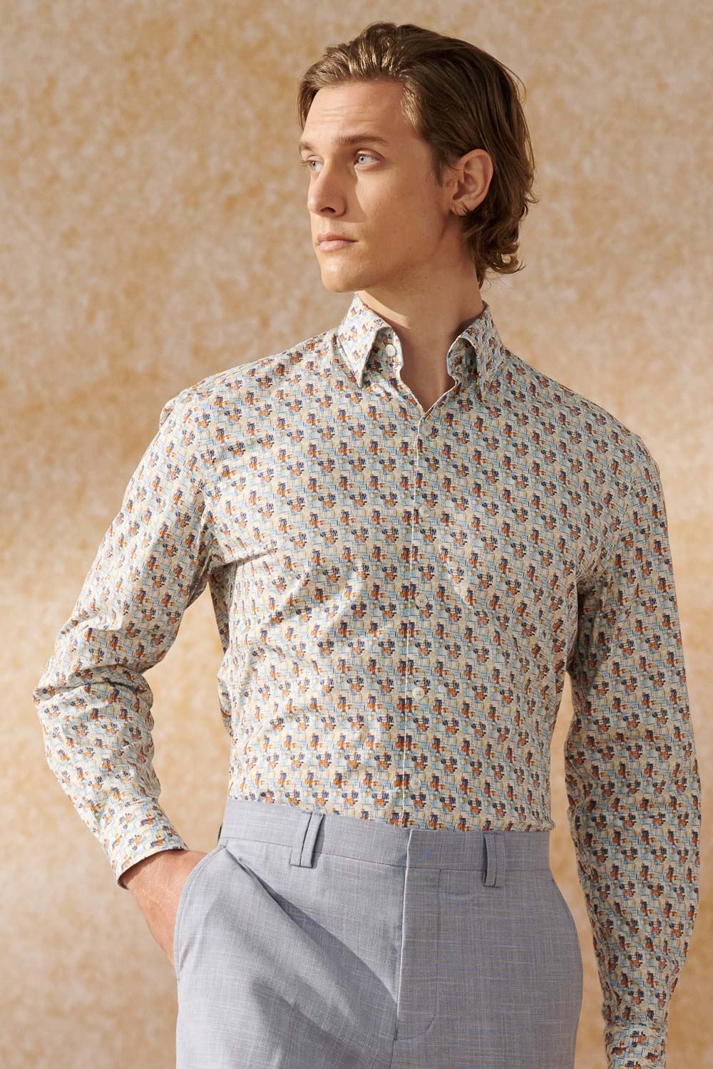 SST&C #Elastic Fit  Multicolor Geometric Print Standard Fit Color Block Shirt | 0312404016  (Outlet)_0