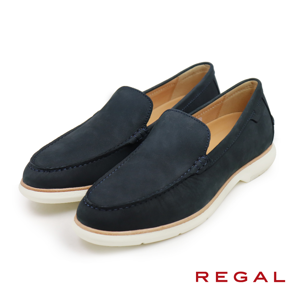 【REGAL】經典麂皮質感懶人休閒鞋 藏藍色(50FL-NVYS)