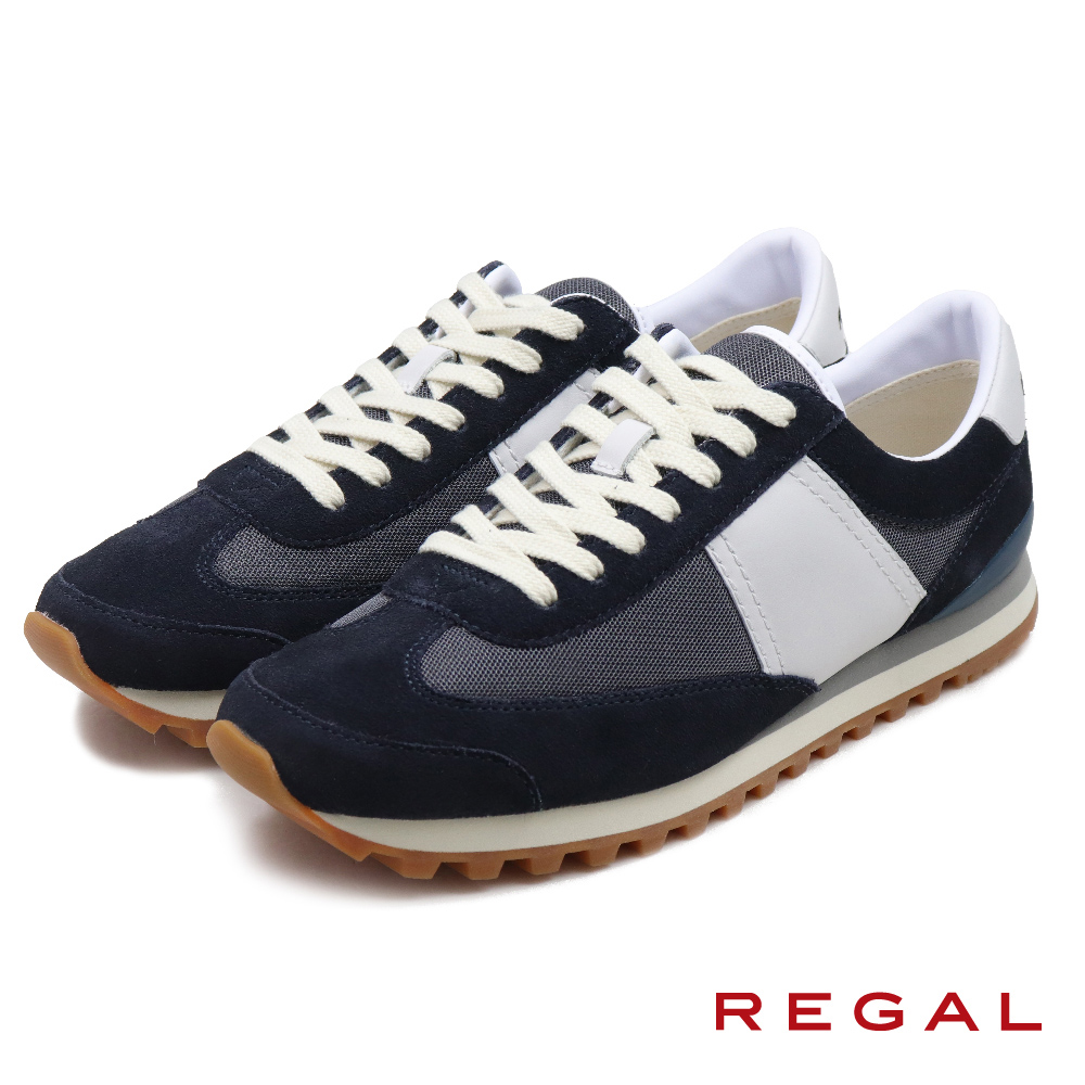 【REGAL】經典牛皮運動風休閒鞋 藍色(52FL-NAVY)