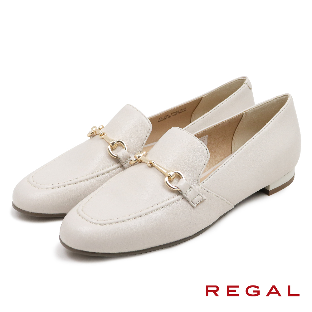 【REGAL】氣質造型知性淑女馬蹄釦跟鞋 白色(F70Q-IV)