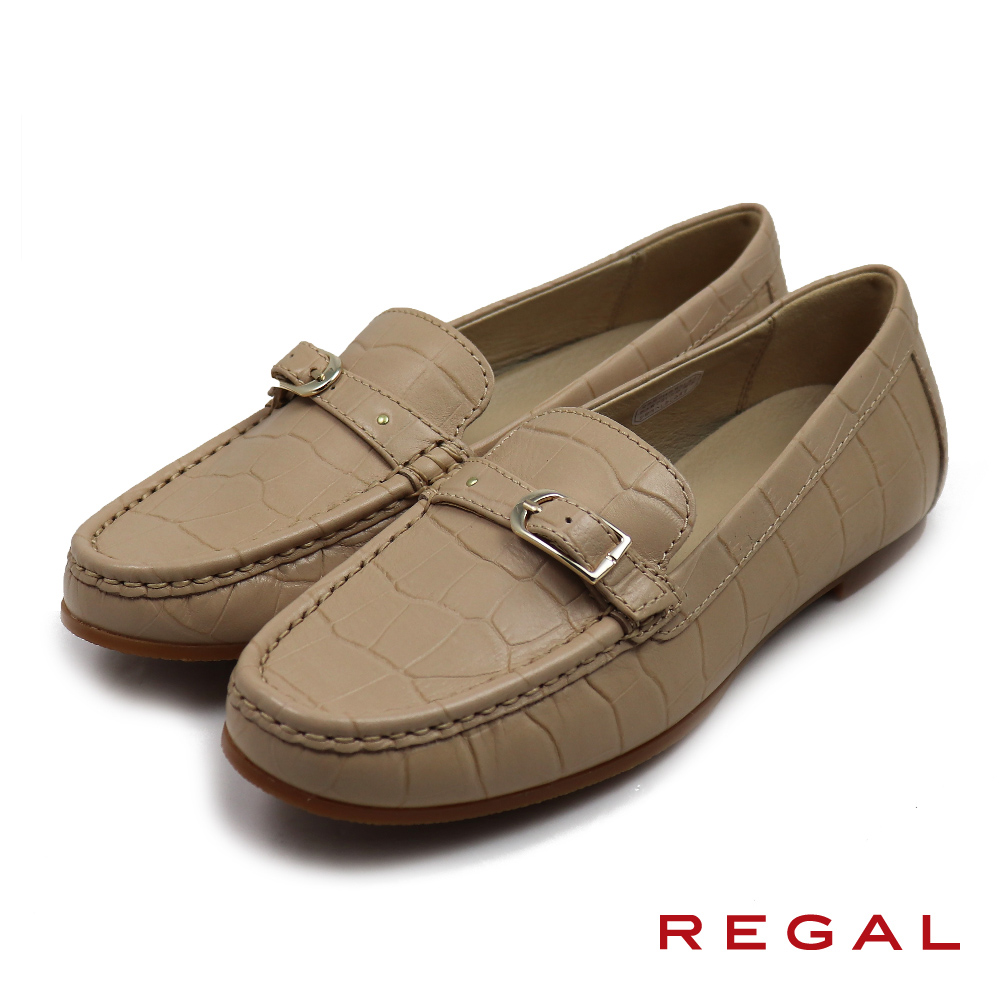 【REGAL】雅致鱷魚皮紋淑女釦環平底鞋 杏色(F72Q-BGKK)