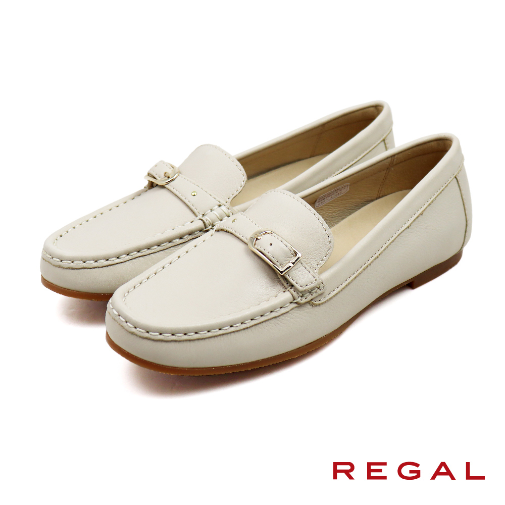 【REGAL】典雅素面皮紋淑女釦環樂福鞋 白色(F72Q-IV)