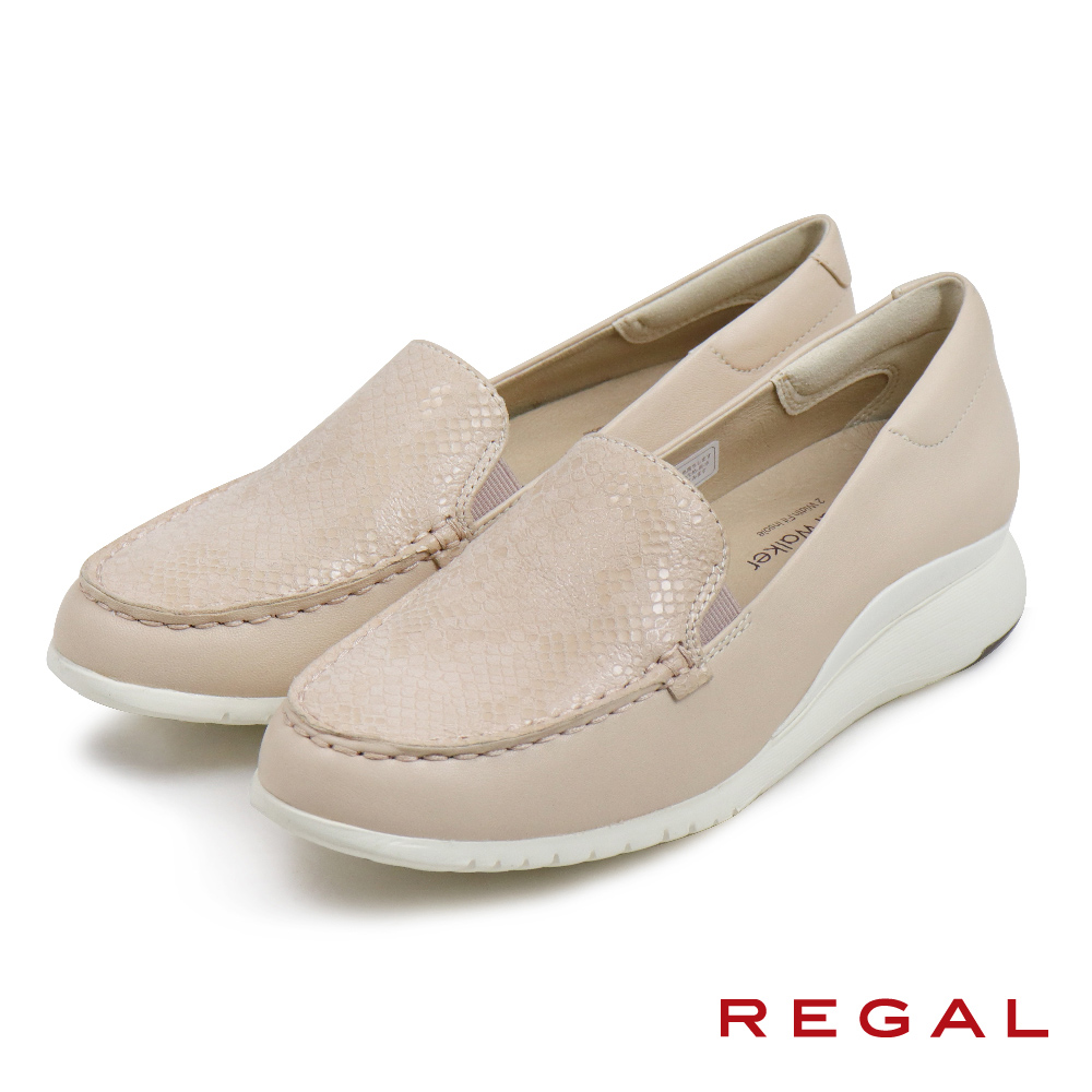 【REGAL】經典真皮辦公休閒平底包鞋 杏色(HC56-LG)