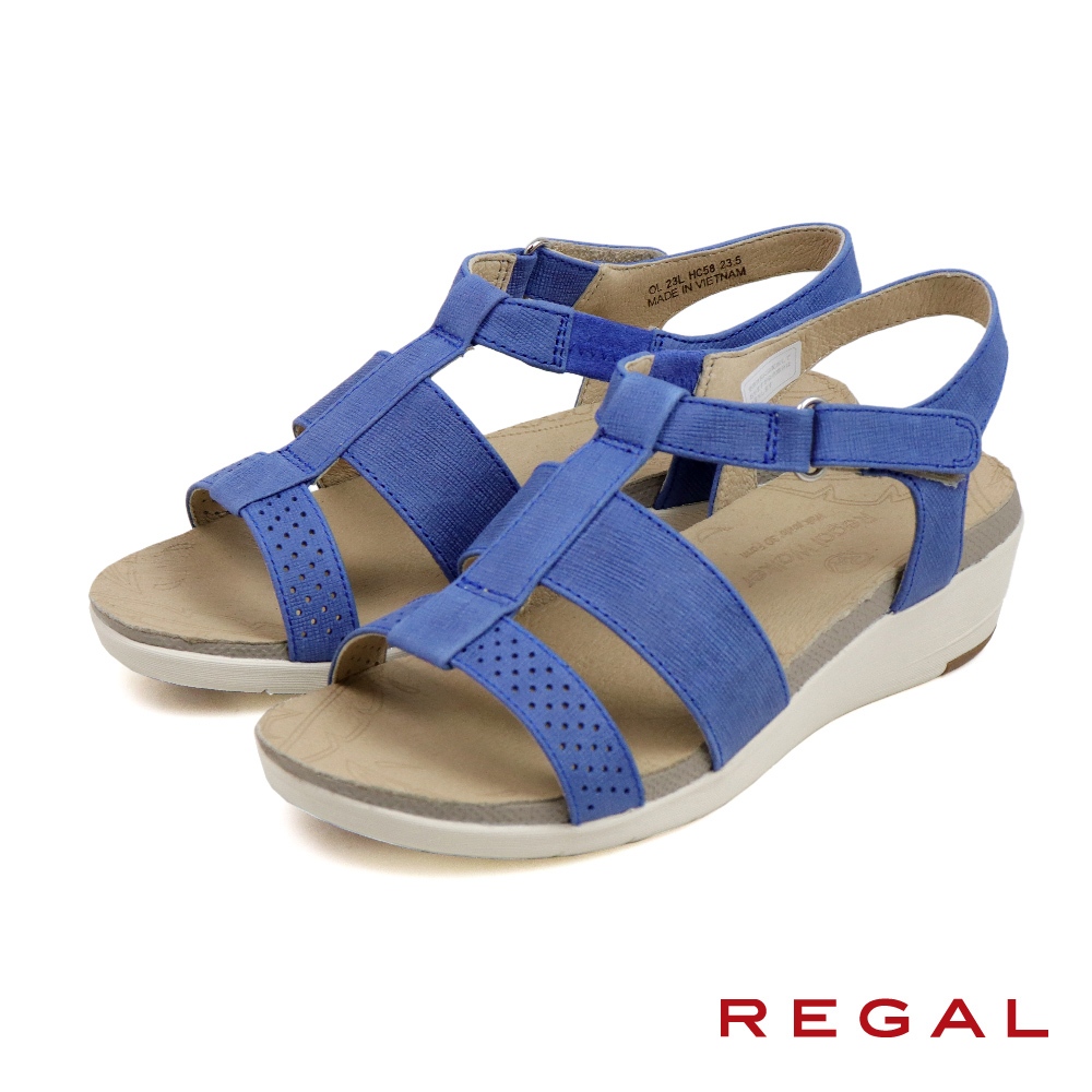【REGAL】真皮羅馬風厚底淑女涼鞋 藍色(HC58-NV)