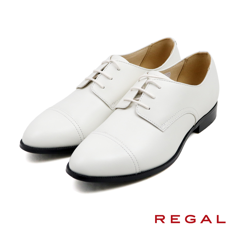 【REGAL】日系經典素面款淑女低跟德比鞋 白色(P783-WT)