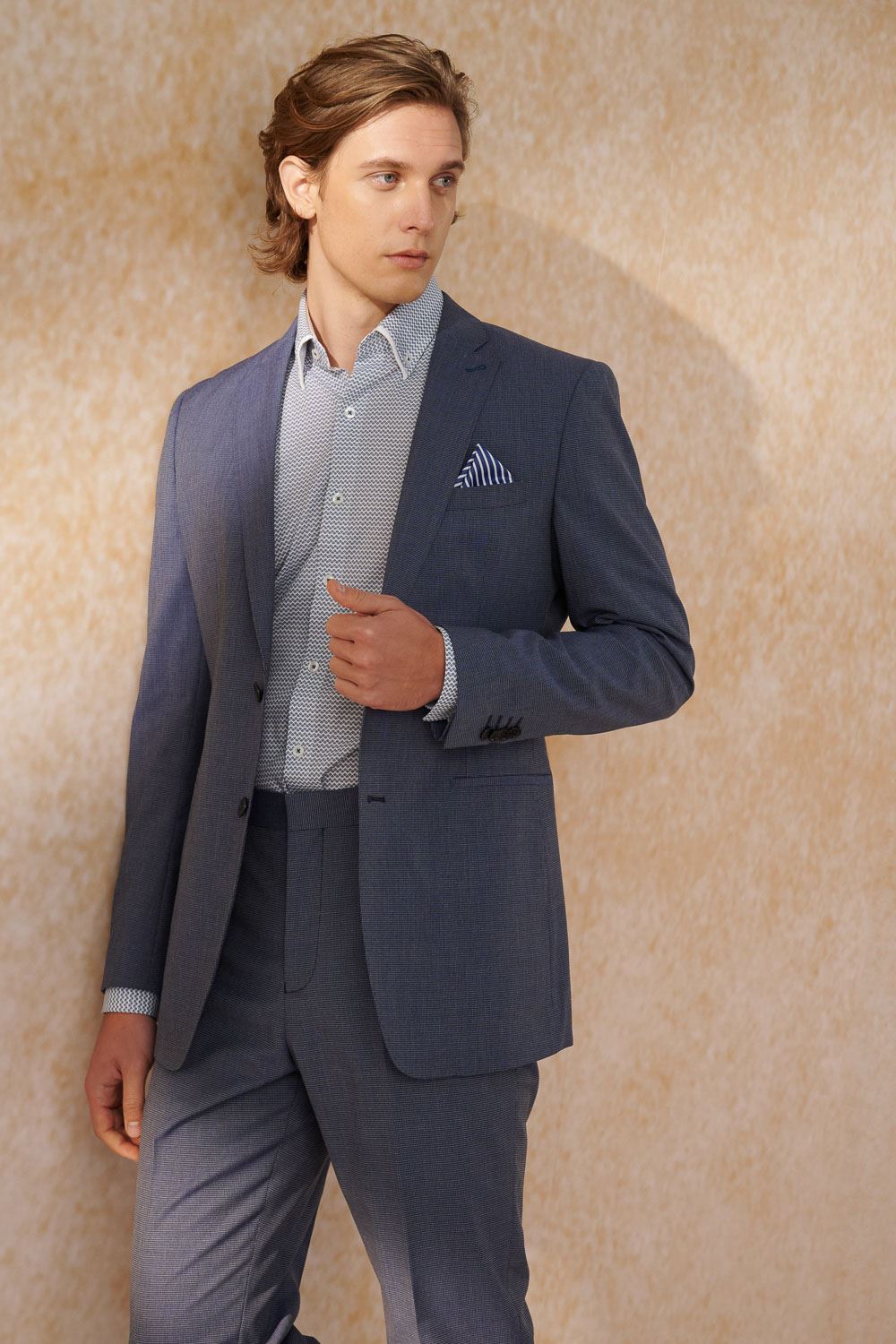 SST&C Navy Textured Slim Fit Suit Jacket | 0112404002  (Outlet)_3