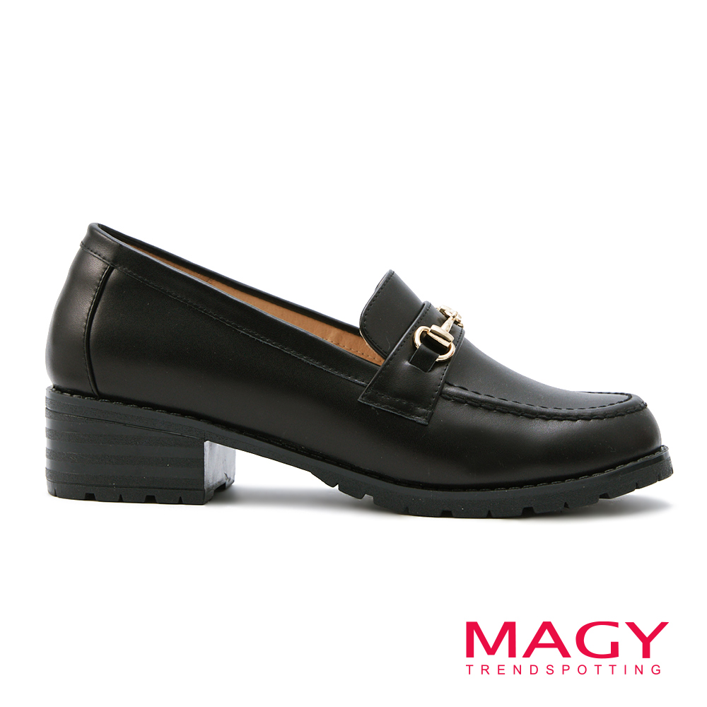 MAGY 經典馬銜釦牛皮低跟樂福鞋 黑色 #15281