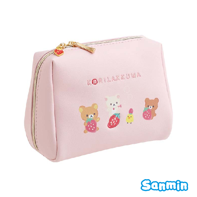 【Rilakkuma/拉拉熊】小白熊草莓系列趴姿皮革收納包_0