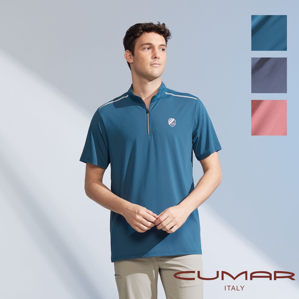 CUMAR 男裝短袖立領拉鍊冰絲POLO衫 / 248232