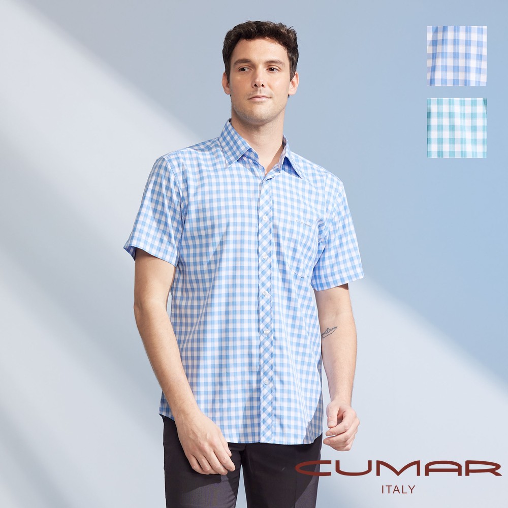 CUMAR 男裝短袖格紋天絲襯衫 / 248302