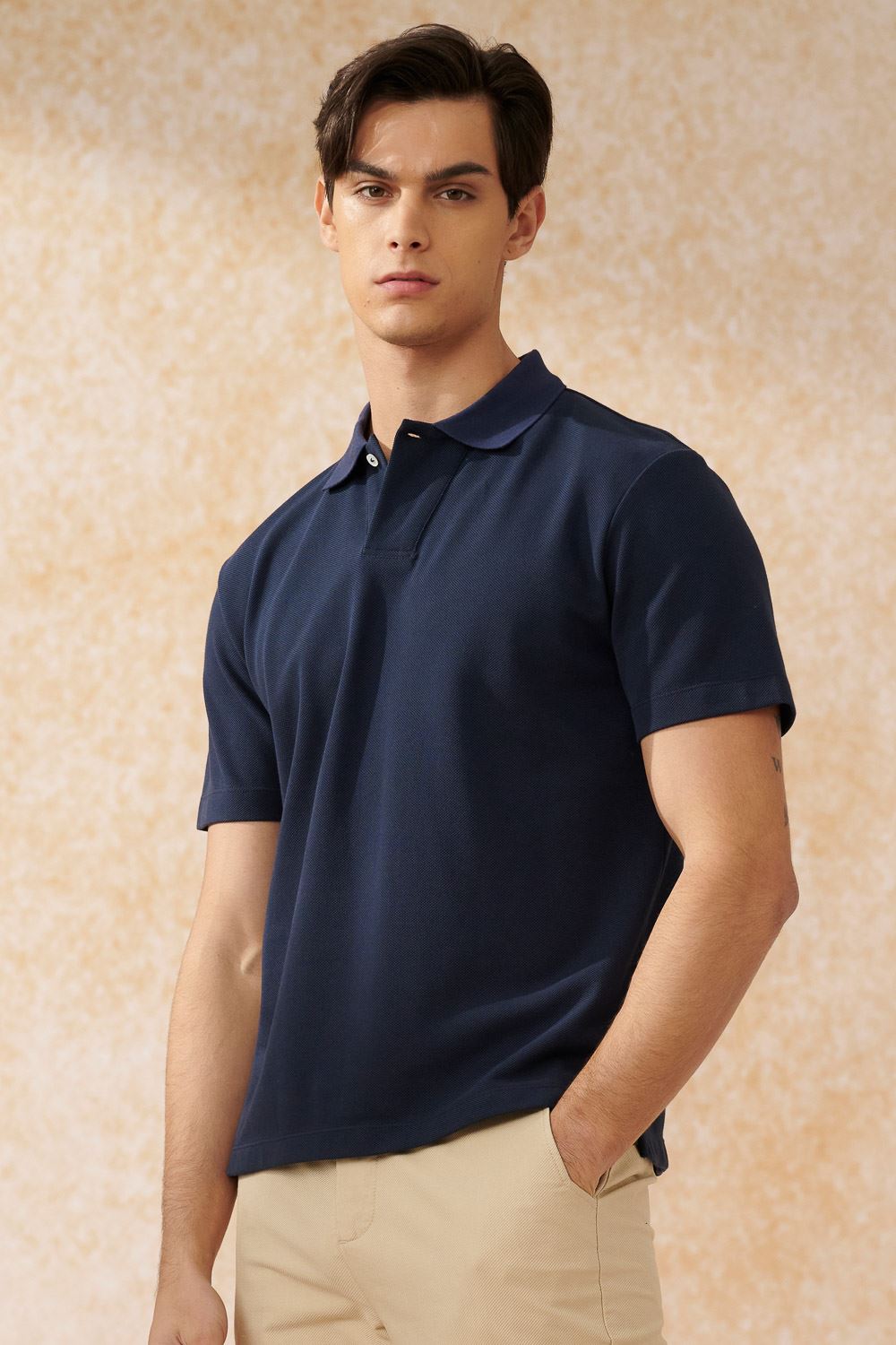 SST&C Deep Navy Blue Single-Button Lapel Short-Sleeved Top | 1012404006  (Outlet)_0