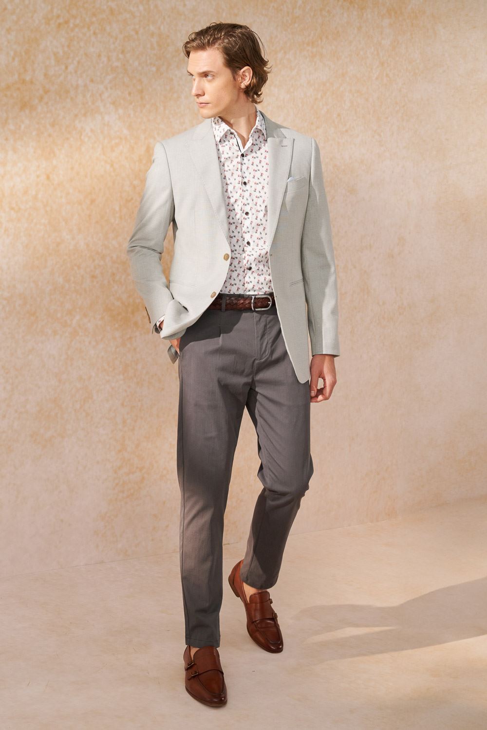 SST&C Slate Gray Slim Fit Elastic Casual Trousers | 1212404004  (Outlet)_1