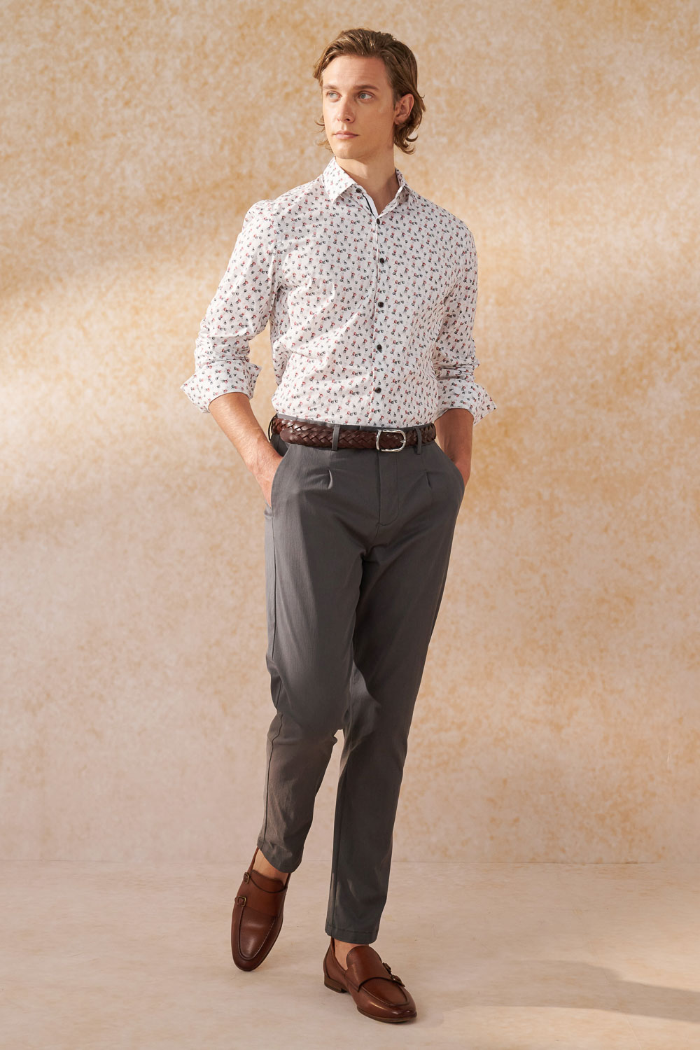 SST&C Slate Gray Slim Fit Elastic Casual Trousers | 1212404004  (Outlet)_3
